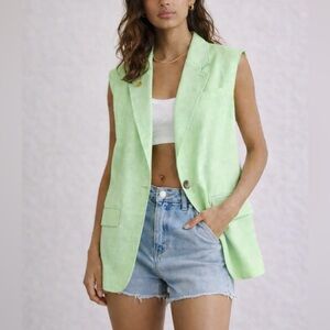 We The Free Mint Green Sleeveless Blazer Vest.